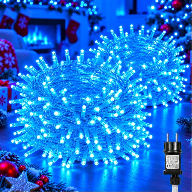 MUPOO LED Kerstverlichting Lichtsnoer Buiten 2 Stuks-Fairy Lights IP44-Lichtslinger met 8 Lichtstanden&Geheugen-Timer 6U/18U-Veilige 31V Laagspanning&Energiezuinig-Koppelbaar-Kerstboomverlichting voor Kerstboom,Tuin,Advent-200 LED-20m-Blauw