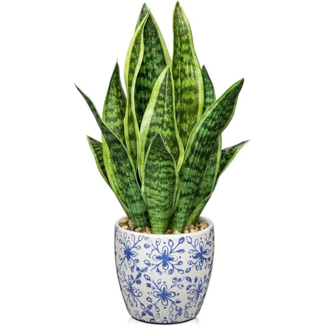 JGS Premium - Kunstmatige Sansevieria Trifasciata planten in potten met keramische pot voor interieurdecoratie binnen en buiten Geel