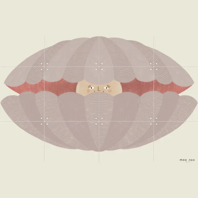 IXXI A Curious Pearl, Maa-noo - 80 x 60 cm - Grote wanddecoratie en posters - Grafisch Ontwerp, Illustraties, Digitale Kunst, Minimalisme Roze