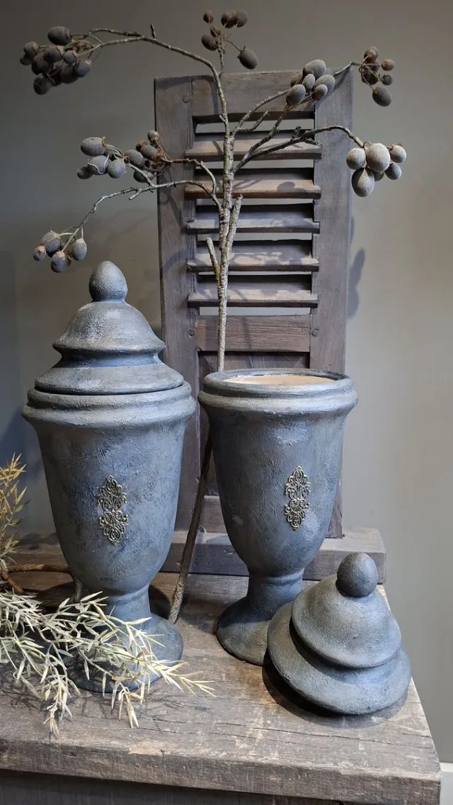 het lavendeltje originals decoratieve vaas pot met deksel porselein antraciet/grijs