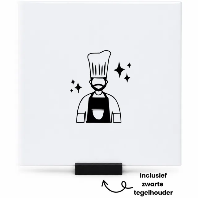 Hacebo Kok tegeltje met tegelhouder - Kok - Kok Chef - tegeltjes met tekst - Restaurant - Bakken - Koken - spreuktegels - 15x15 CM Wit
