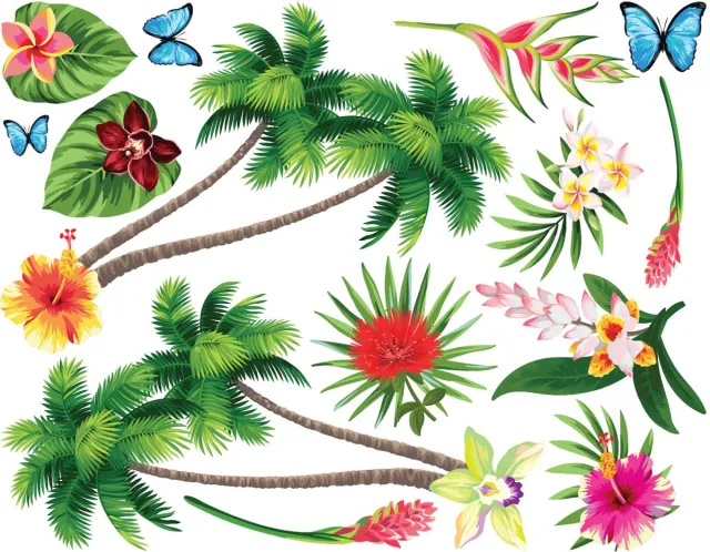 Ambiance Sticker Muurstickers - Tropische paradijsbloemen - Transparante achtergrond - 20x25cm Multi color