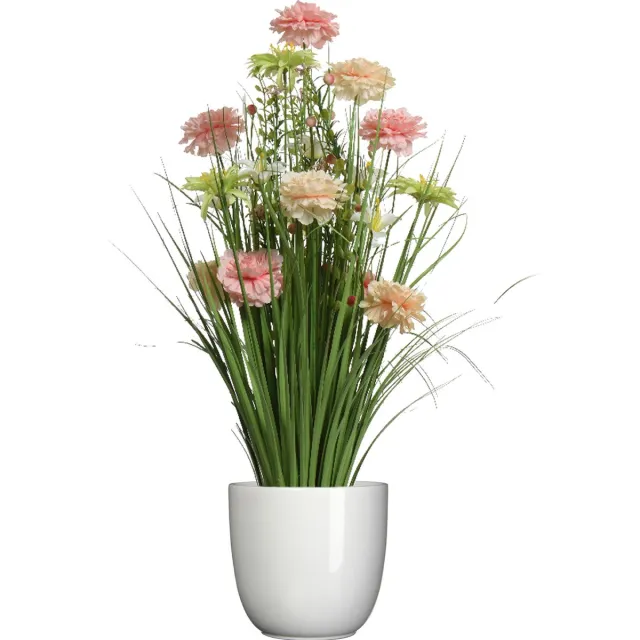 Everlands Kunstbloemen boeket roze - in pot wit - keramiek - H70 cm