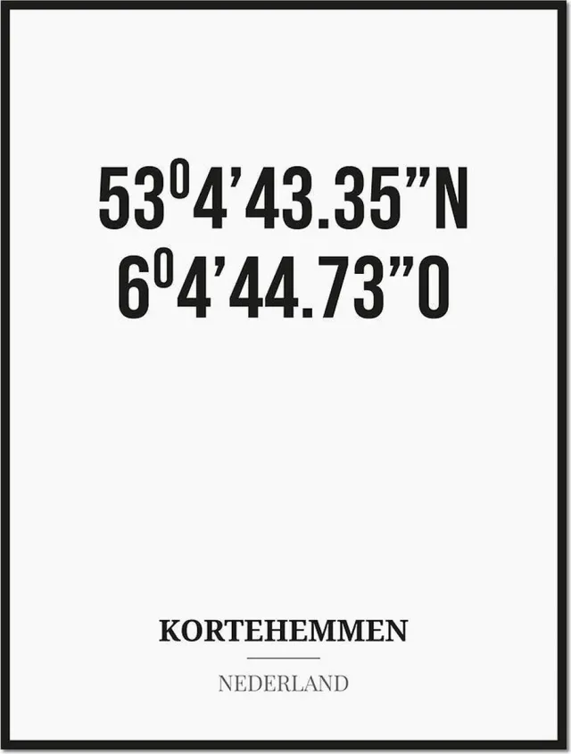 Studio216 Poster/kaart KORTEHEMMEN met coördinaten zwart, wit