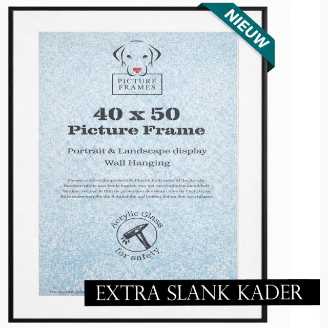 Aluanz Fotolijst 40x50 cm - Zwart Mat - Aluminium kader inclusief passe-partout - 8mm profielbreedte - Fotokader - Wissellijst - Posterlijst - Picture Frame UK