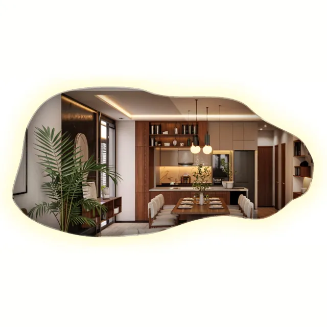 WallMuralia Spiegel met verlichting - 50 x 100 cm - Asymmetrische spiegel met verlichting - Decoratieve wandspiegel - Asymmetrische spiegel led Neutraal licht