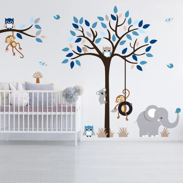 Ambiance Sticker Muurstickers - Schattige dieren in de jungle - Zelfklevende stickers - 80x105cm Multi color