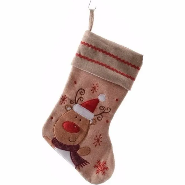 Decoris kerst sok met rendier - bruin - jute - H45 cm - kerstversiering - kerstdecoratie