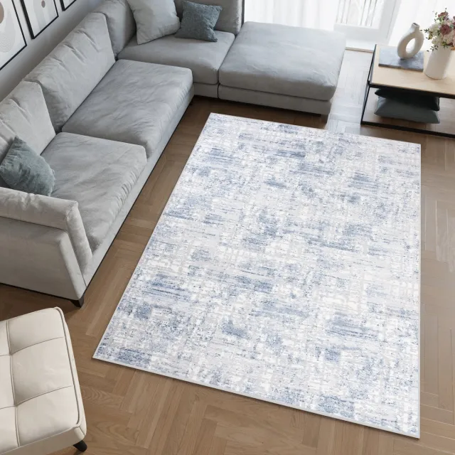 Tapiso Sky Vloerkleed Grijs Woonkamer Modern Slaapkamer Tapijt Maat - 80x150 Lichtgrijs Blauw
