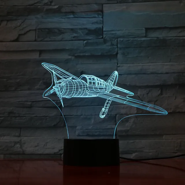 MC Living 3D Led Lamp Met Gravering - RGB 7 Kleuren - Vliegtuig