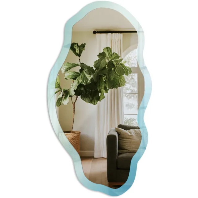 TULUP Hemelse Droom Spiegel - Blauw Stijlvolle Wandspiegel - Organische Spiegel - Slaapkamer, Woonkamer, Kantoor - Boho - 45x90 cm - Totale afmeting 52x97 cm Hemelse Droom, Blauw
