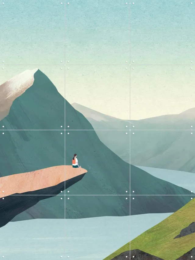 IXXI Trolltunga, Henry Rivers - 60 x 80 cm - Grote wanddecoratie en posters - Kleurrijk, Digitale Kunst, Minimalisme, Illustraties, Woonkamer Blauw