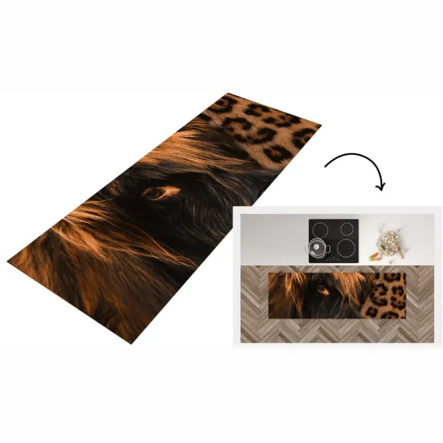 KitchenYeah Keukenloper - Loper keuken - Schotse hooglander - Oog - Panterprint - Keukenloper vinyl Multicolor
