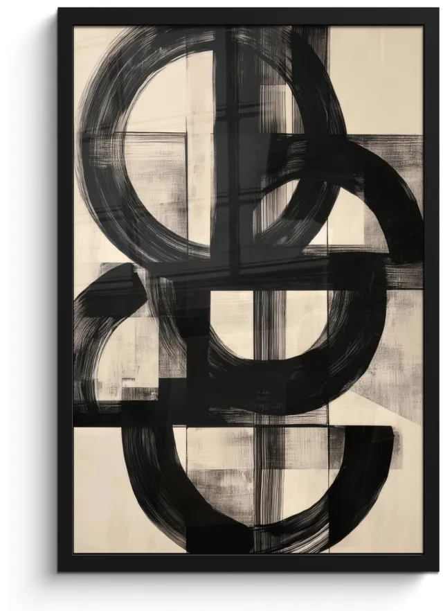FrameYourWall Poster in lijst - Fotolijst 40x60 cm - Posters - Cirkels - Lijnen - Vormen - Zwart - Posterlijst zwart - Decoratie - Wanddecoratie woonkamer - Muurdecoratie slaapkamer