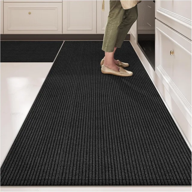 KZQ Antislip Wasbare Keukenmatten 2 Delig Met Waterdichte Rubberen Achterkant – Absorberend En Dempend, 40x60 En 40x120 Cm Zoals in de figuur te zien is 1