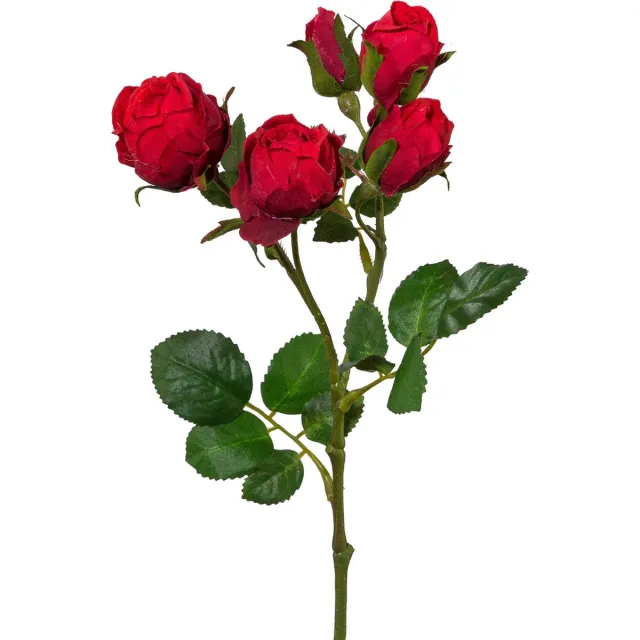 Flourify , Polyantha roos - 4 stuks - kunstbloem - kunstplant - rood/groen - 39 cm