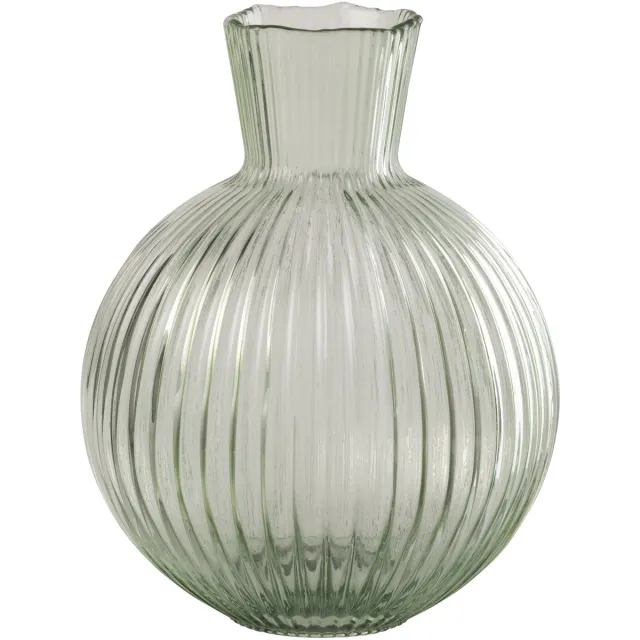 J-Line vaas Bal Geribbeld - glas - transparant/groen - small