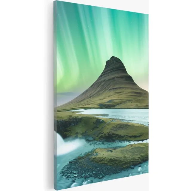 Saammp Canvas Schilderij - Ijsland - Noorderlicht - Landschap - Natuur - 30x45 - Foto op canvas - Wanddecoratie - Muurdecoratie Woonkamer - Slaapkamer decoratie - Canvas Print Multicolor