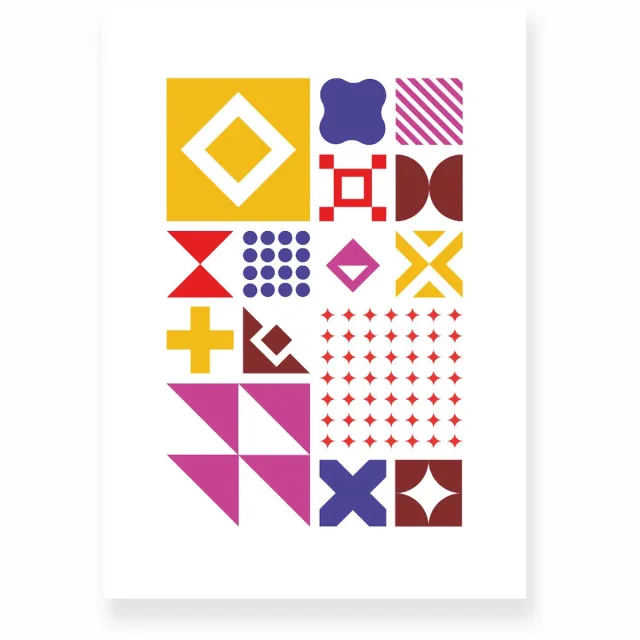 Yisual Poster 20x30 cm - Grote Geometrische Vormen - Geel - Paars - Rood - Abstract - Vintage - Muurdecoratie - Wanddecoratie