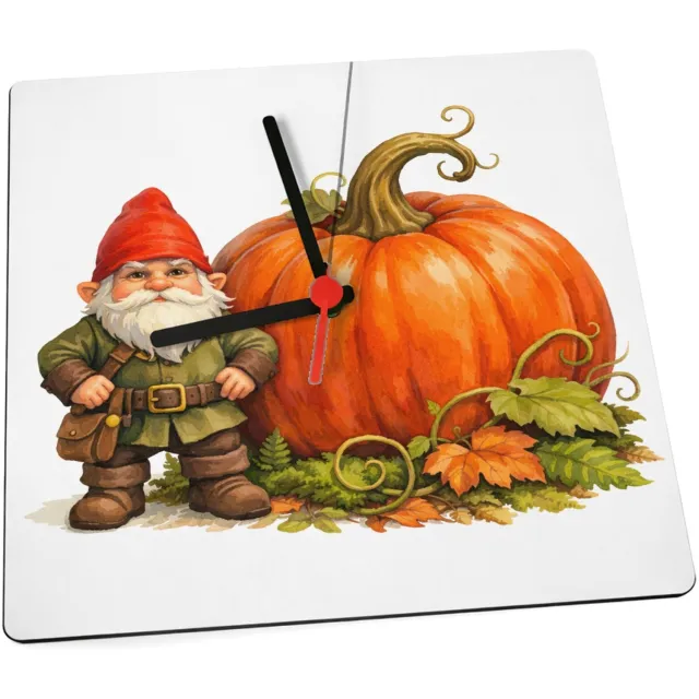 Mr Cadeautjes Klok 19 x 19 - design Een stoere kabouter die naast een gigantische paddenstoel st | cadeau Wit