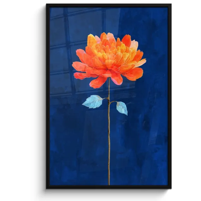 FrameYourWall Poster in lijst - Fotolijst 80x120 cm - Posters - Bloem - Oranje - Bladeren - Posterlijst zwart - Decoratie - Wanddecoratie woonkamer - Muurdecoratie slaapkamer