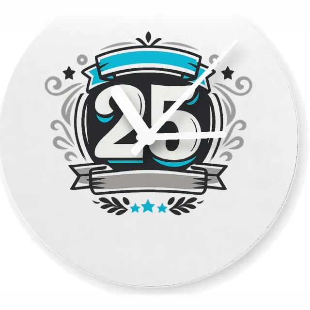 Mr Cadeautjes Glazen klok Ø 20 - design Retro embleem met een groot jaartal en sportieve omlijsting | cadeau Wit