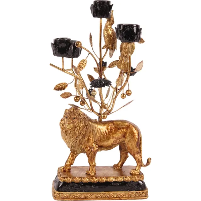 Baroque Kandelaar - Kandelaar Leeuw 36 cm - Goud - Resin - 36x18x18 - Polyresin