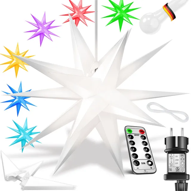 Kesser Kerstster met Verlichting 3D - LED Kerst Ster Hangend met Timer voor Binnen en Buiten, Kerstverlichting Adventsster - Kleurrijk