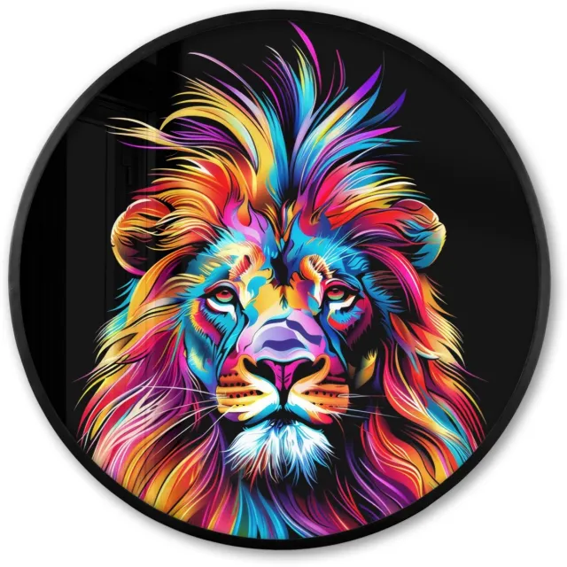 FrameYourWall Poster in lijst Rond - Fotolijst 60x60 cm - Posters - Leeuwen - Kleurrijk - Zwart - Dieren - Ronde posterlijst zwart - Decoratie - Wanddecoratie woonkamer - Muurdecoratie slaapkamer
