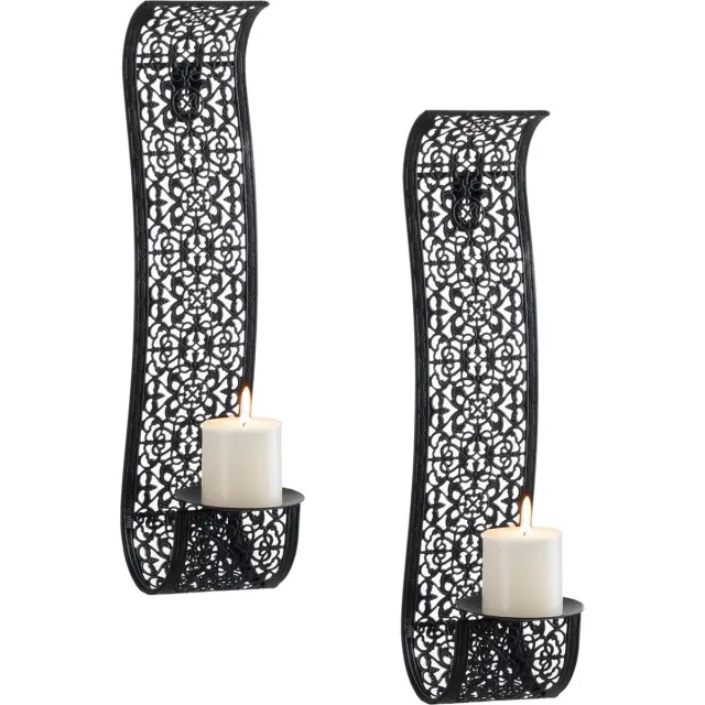Elegant Wandkandelaar - Set van 2 - Zwart - Kaarshouder - Kaars - Kandelaar - Wanddecoratie - Woonkamer - Slaapkamer - Elegant
