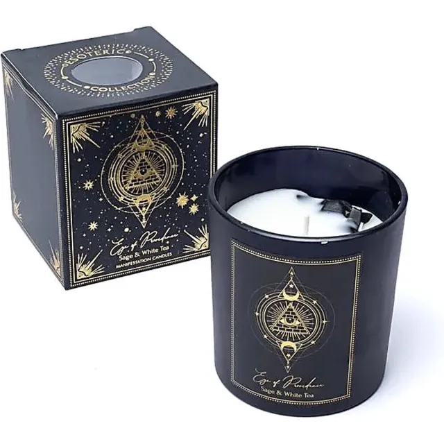 Song of India Pure Works - Eye of Providence - Manifestatie - Geurkaars - Zwarte Obsidiaan - Sage - White Tea - 20 branduren - Song of India