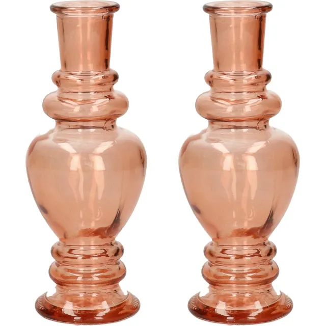 Ideas 4 Seasons Bloemenvaas Venice - 2x - voor kleine stelen/boeketten - gekleurd sierglas - helder zacht oranje - D5.7 x H15 cm