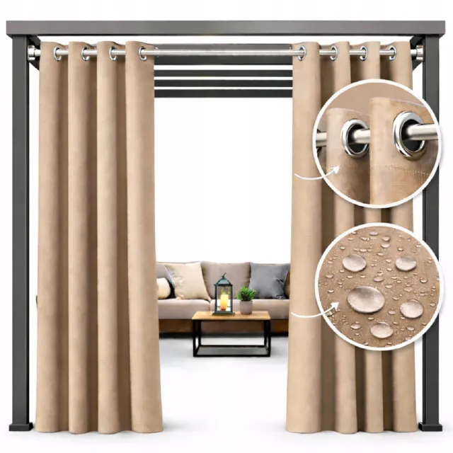 NOW-ART Waterdichte Tuindoek Gordijn 155x260 cm Beig - Gordijn met Ring 155x260 Beige;Bruin
