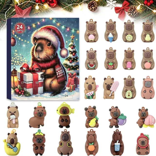 Pyreta Capibara-adventskalender 2026 - 24-daagse kerstadventskalender - aftelkalender - hangende capibara-ornamenten, kerstdecoratie, adventskalender met 24 minifiguren Multicouleur