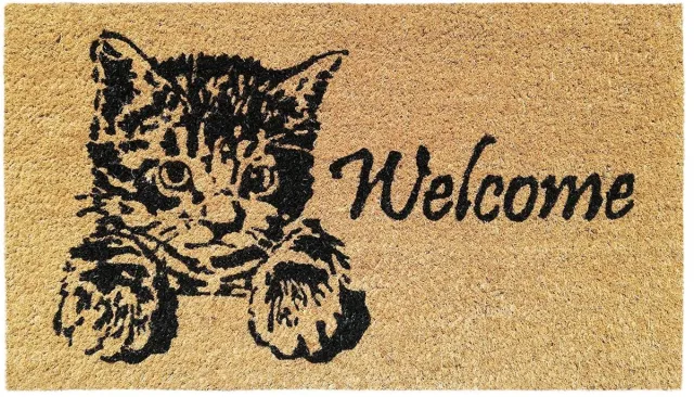 Ibenzoa Fraaie Kokosvezel Deurmat 40 x 70 cm met Antislip Onderzijde voor Binnen en Buiten Welkom Kittens