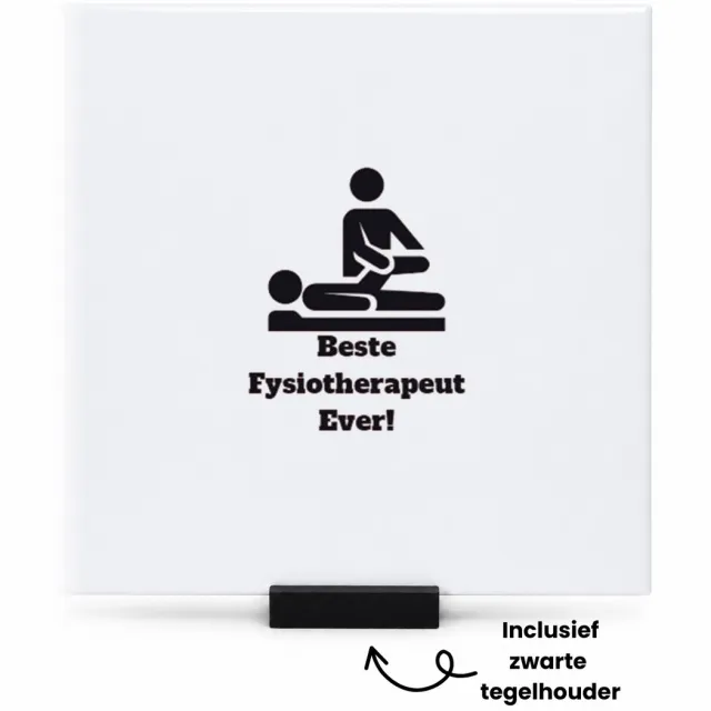 Hacebo Beste fysiotherapeut tegeltje met tegelhouder - Beste fysiotherapeut - therapeut - tegeltjes met tekst - cadeau - spreuktegels - 15x15 CM Wit