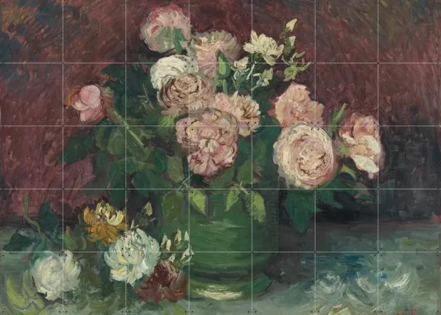 IXXI Rozen en pioenen, Vincent van Gogh (1853 - 1890) & Kröller-Müller Museum - 140 x 100 cm - Grote wanddecoratie en posters - Olieverf, Klassiek Roze / Warme kleuren