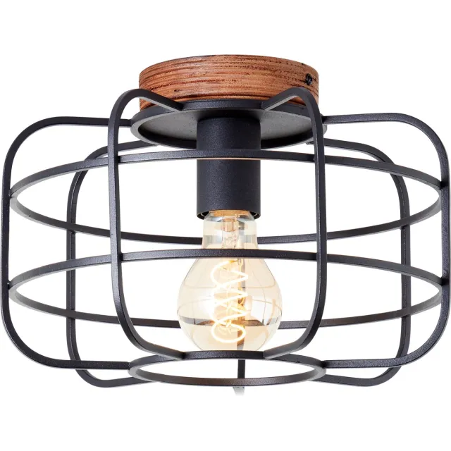 Brilliant Plafondlamp Gwen Zwart Hout ⌀30cm