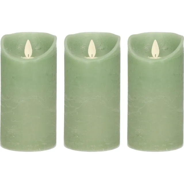 Anna's Collection Led kaars/stompkaars - 3x - jade groen - H15 x D7,5 cm - wax - bewegende vlam