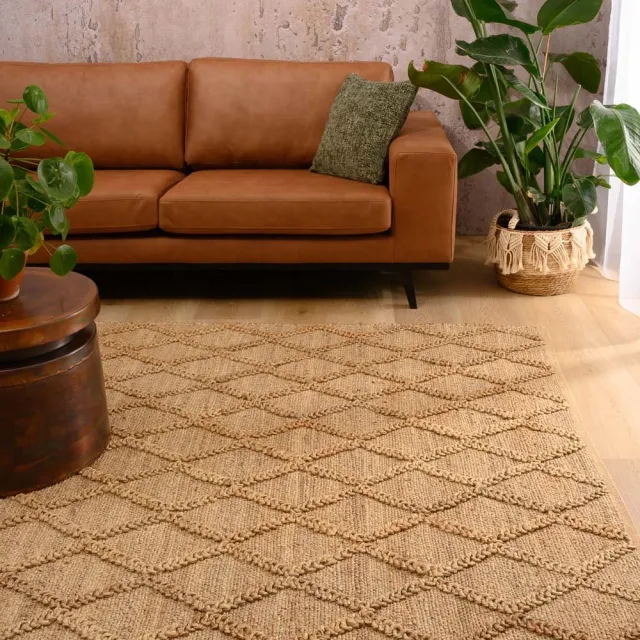 Nordic Weavers Forde vloerkleed met ruiten, 160x230 cm Naturel