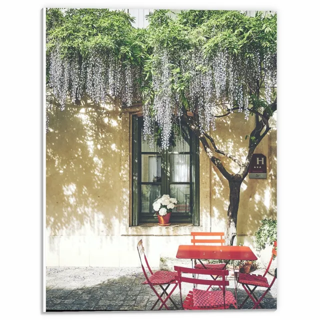 KuijsFotoprint Forex - Rood Tafeltje in Gezellig Straatje - 30x40cm Foto op Forex