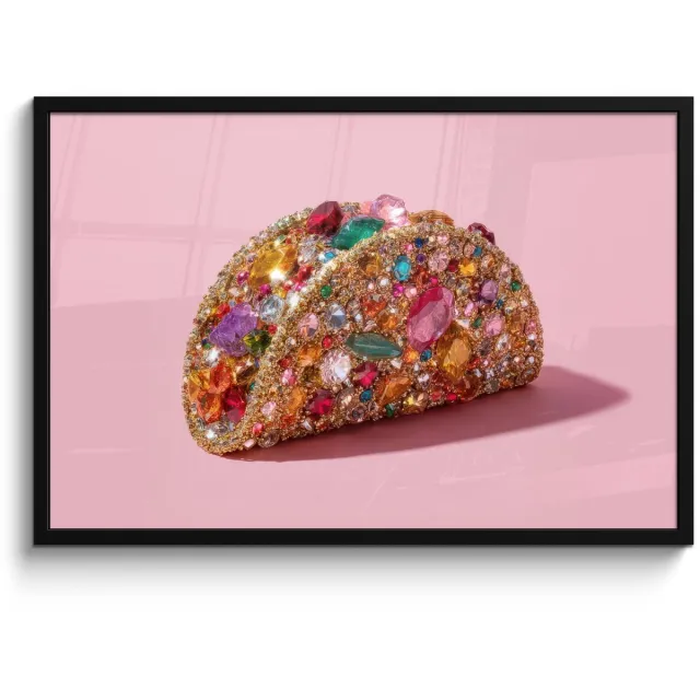 FrameYourWall Poster in lijst - Fotolijst 90x60 cm - Posters - Taco - Kleurrijk - Edelstenen - Goud - Posterlijst zwart - Decoratie - Wanddecoratie woonkamer - Muurdecoratie slaapkamer
