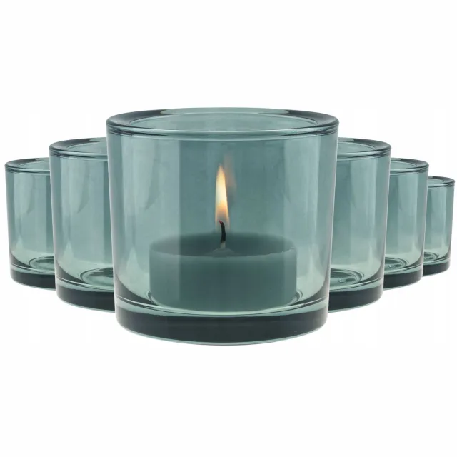 Trend glass Set van 6 Groene Glazen Theelichthouders - 8 cm Hoog