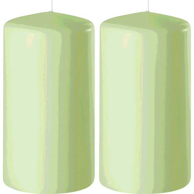 Enlightening Candles 2x Lichtgroene cilinderkaarsen/stompkaarsen 6 x 8 cm 27 branduren - Geurloze kaarsen lichtgroen - Woondecoraties