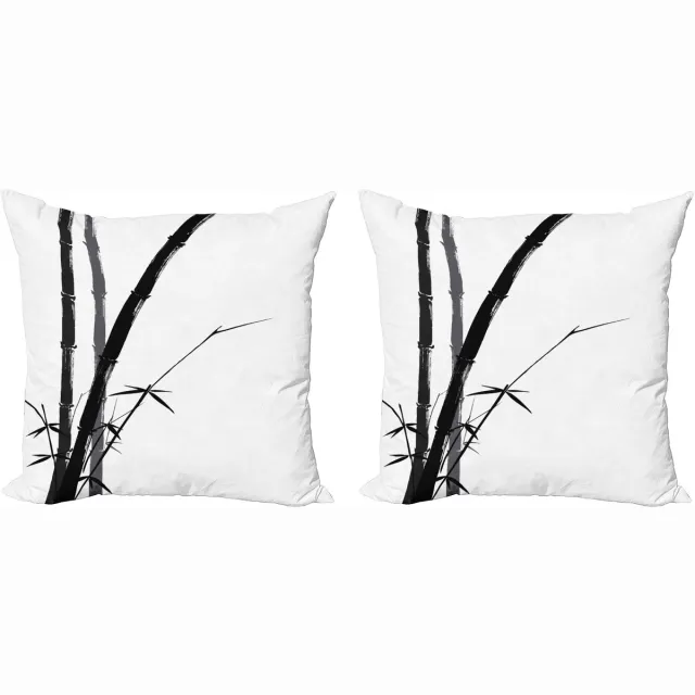 ABAKUHAUS Bamboe Sierkussenhoes Set van 2, Aquarel-Natuur-Kunst, Modern Accent Dubbelzijdige Digitale Print, 45x45, Houtskool Grijs Wit