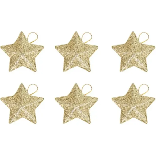 FSW-Products Gouden Kersthangers - 6 Stuks - Glitter - Kerstdecoratie - Kerstboomdecoratie - Kerstbal