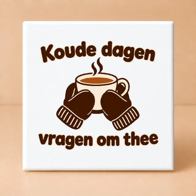 Bedruk King Minimalistische De thee-tante in winterstand Tegel – Strakke woondecoratie voor theeliefhebbers en winterfans - 11 x 11 cm Wit