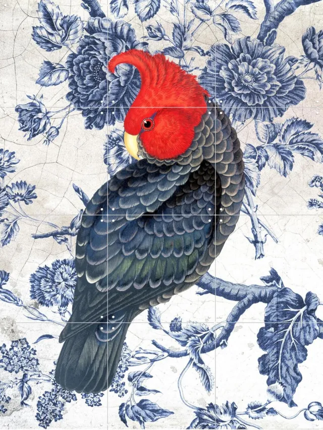 IXXI Chinoiserie Cockatoo, Marja van den Hurk - 60 x 80 cm - Grote wanddecoratie en posters Woonkamer, Gang, Eetkamer, Vogels Blauw