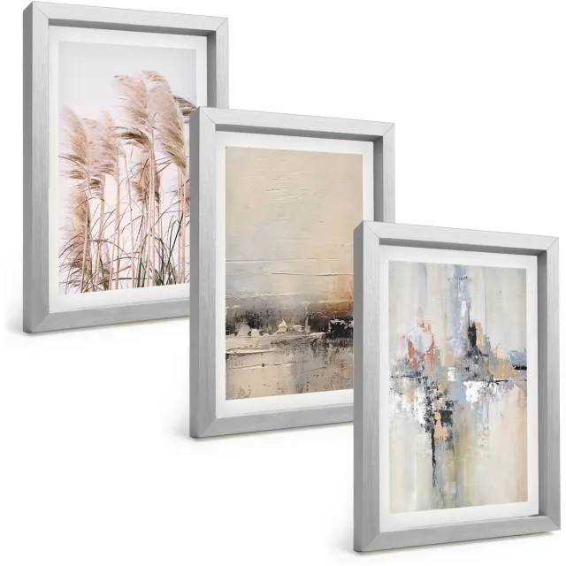 TULUP 4-Delige Schilderij Set - Abstracte patronen van natuurlijke vegetatie in ingetogen kleuren. - 20 x 30 cm - Stijlvolle Wanddecoratie - Interieur - Stijlvolle Muurdecoratie Zilveren lijst