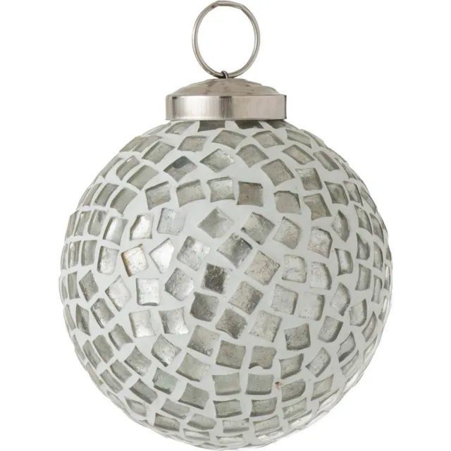 J-Line kerstbal Mozaiek - glas - wit/zilver - 4 stuks